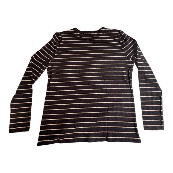 VTG Lauren Ralph Lauren TOP Women's MED Black & Gold Glitter Striped Long Sleeve - Picture 2 of 7